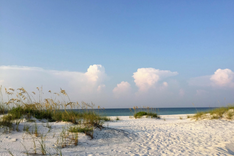 White sand beach and clear skies
