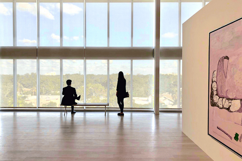 Two people in a gallery in the Institute of Contemporary Art Miami.
