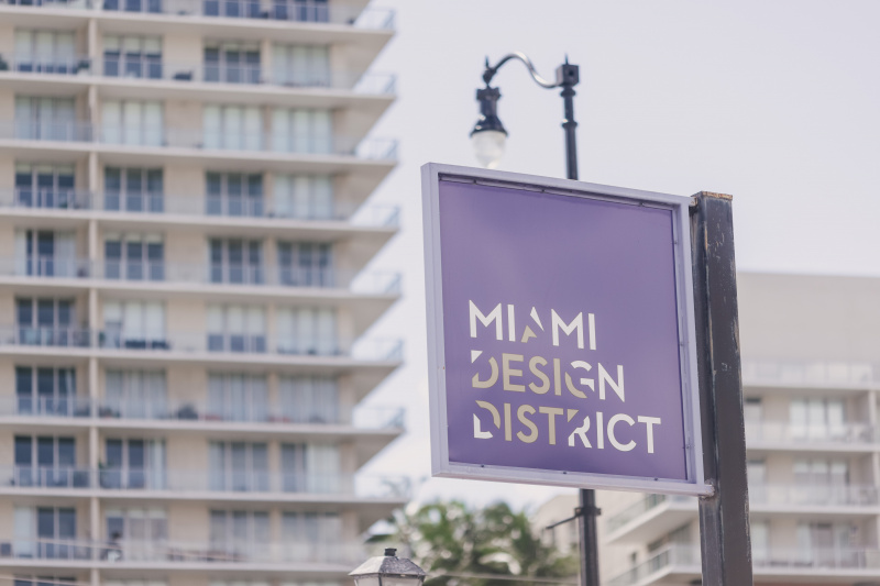 Miami Design District purple sign.