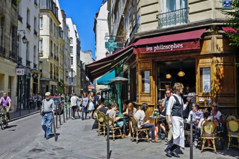 Parisian bistro with outdoor tables