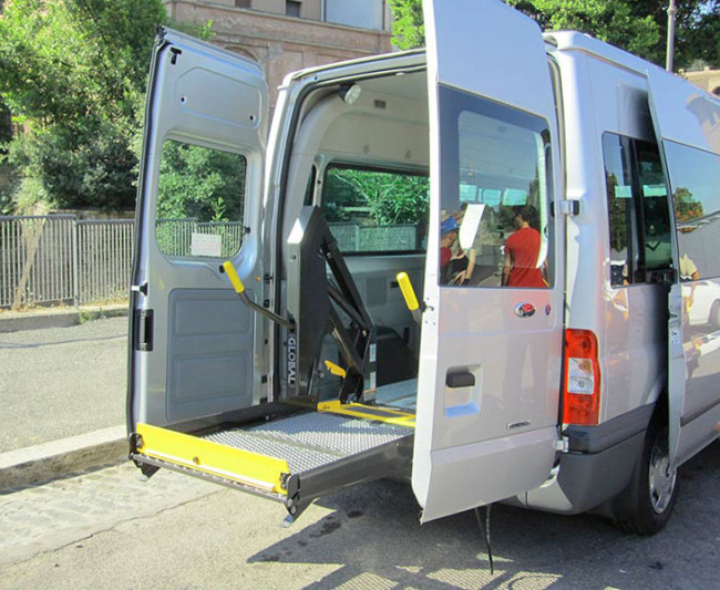 The accessible van has a ramp or lift entrance