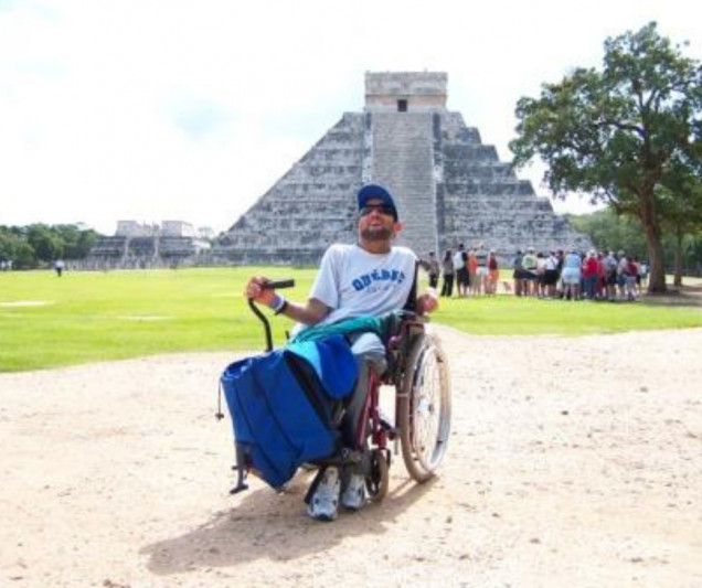 A wheelchair user explores Chichen Itzá